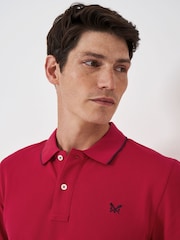 Crew Clothing Red Piqué Tipped 100% Cotton Polo Shirt - Image 4 of 5