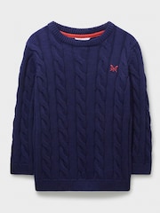 Crew Clothing Company Blue Cable Knit 100% Cotton Jumper - Image 4 of 6