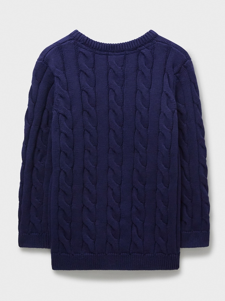 Crew Clothing Company Blue Cable Knit 100% Cotton Jumper - Image 5 of 6