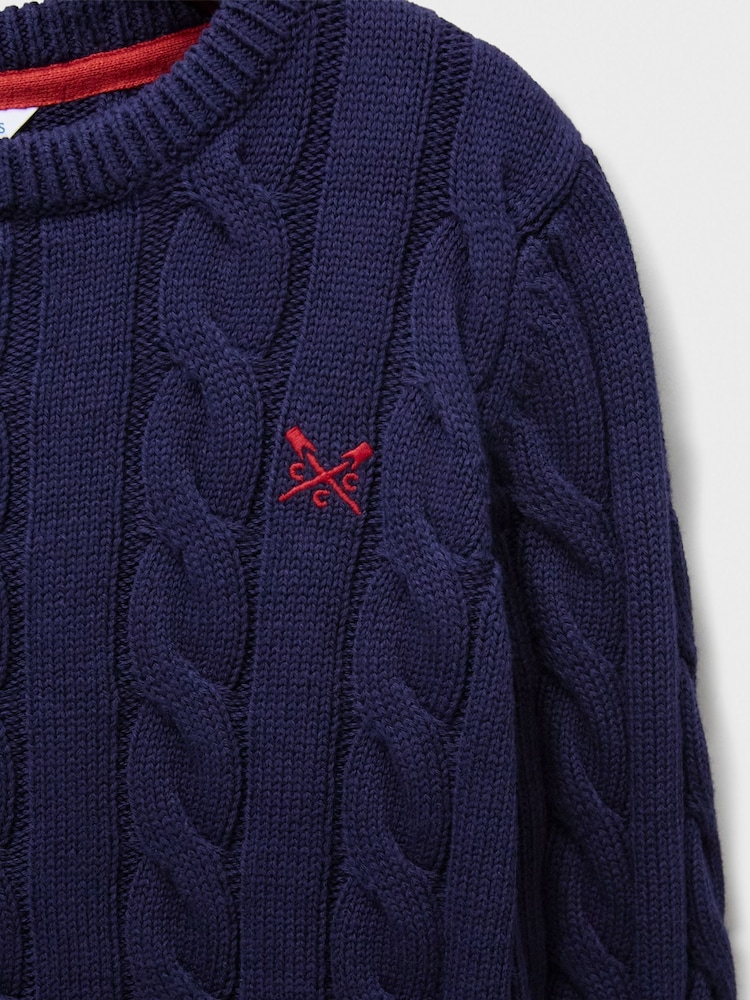 Crew Clothing Company Blue Cable Knit 100% Cotton Jumper - Image 6 of 6