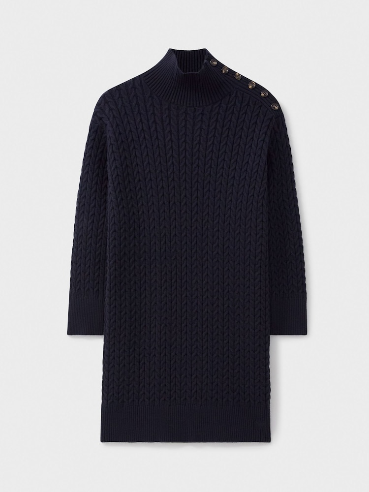 Crew Clothing Blue Leela Button Shoulder Cable Knit Dress - Image 7 of 7 Crew Clothing Blue Leela Button Shoulder Cable Knit Dress - Image 7 of 7