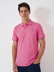 Crew Clothing Pink Piqué Tipped 100% Cotton Polo Shirt - Image 1 of 5