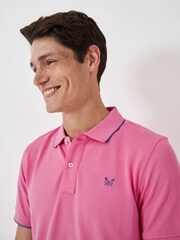 Crew Clothing Pink Piqué Tipped 100% Cotton Polo Shirt - Image 4 of 5