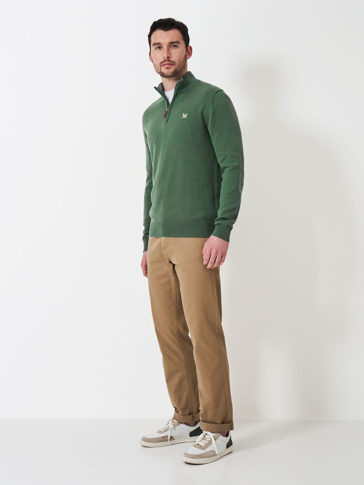 Crew Clothing Green Quarter Zip Knitted 100% Cotton Jumper - Image 2 of 5