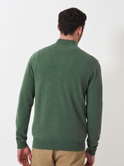 Crew Clothing Green Quarter Zip Knitted 100% Cotton Jumper - Image 3 of 5