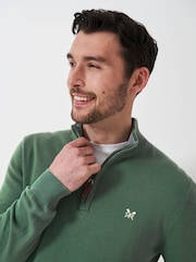 Crew Clothing Green Quarter Zip Knitted 100% Cotton Jumper - Image 4 of 5