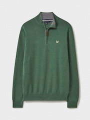 Crew Clothing Green Quarter Zip Knitted 100% Cotton Jumper - Image 5 of 5