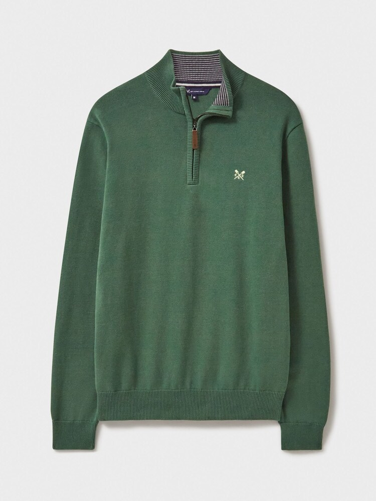 Crew Clothing Green Quarter Zip Knitted 100% Cotton Jumper - Image 5 of 5