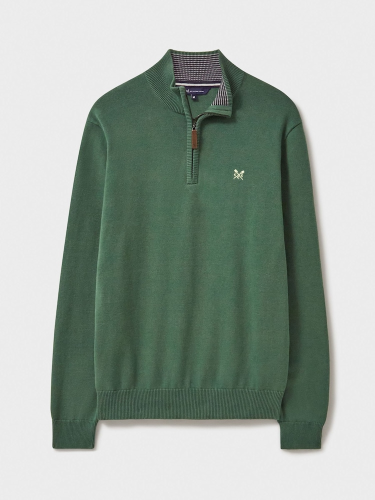 Crew Clothing Green Quarter Zip Knitted 100% Cotton Jumper - Image 5 of 5 Crew Clothing Green Quarter Zip Knitted 100% Cotton Jumper - Image 5 of 5