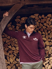 Crew Clothing Red Union Crew Branded Contrast Collar Rugby 100% Cotton Shirt - Image 1 of 5