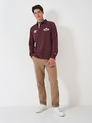 Crew Clothing Red Union Crew Branded Contrast Collar Rugby 100% Cotton Shirt - Image 3 of 5
