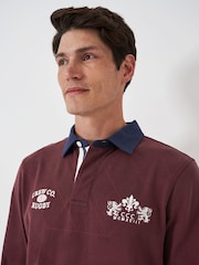 Crew Clothing Red Union Crew Branded Contrast Collar Rugby 100% Cotton Shirt - Image 4 of 5