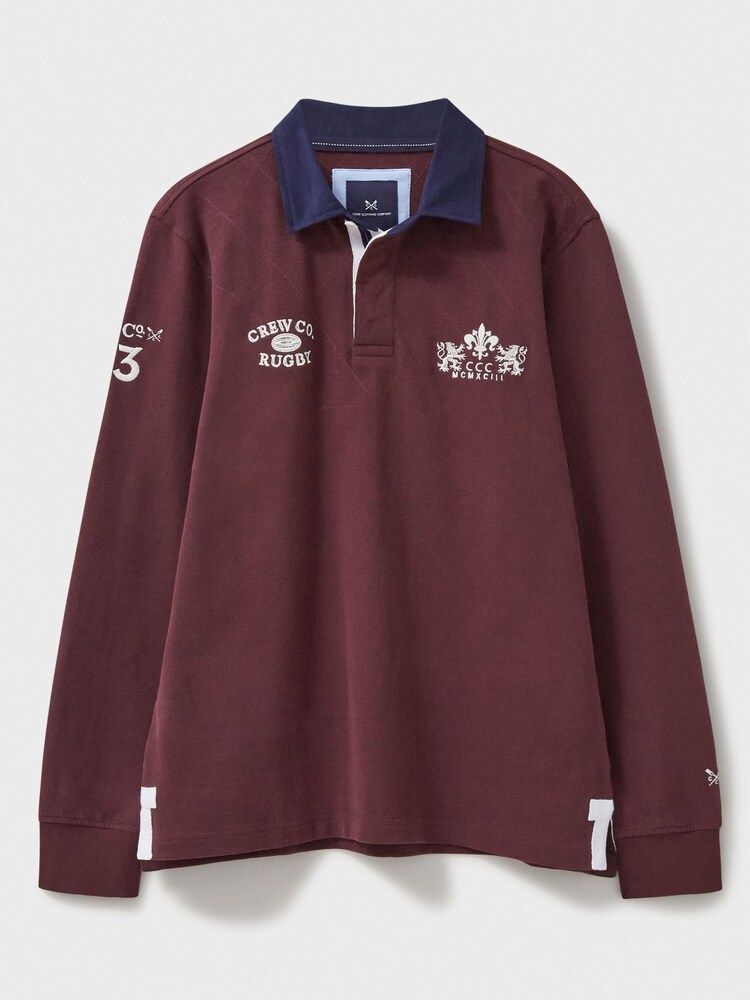 Crew Clothing Red Union Crew Branded Contrast Collar Rugby 100% Cotton Shirt - Image 5 of 5