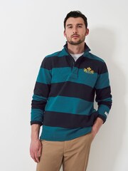 Crew Clothing Blue Padstow Pique Quarter Zip Sweatshirt - Image 1 of 5