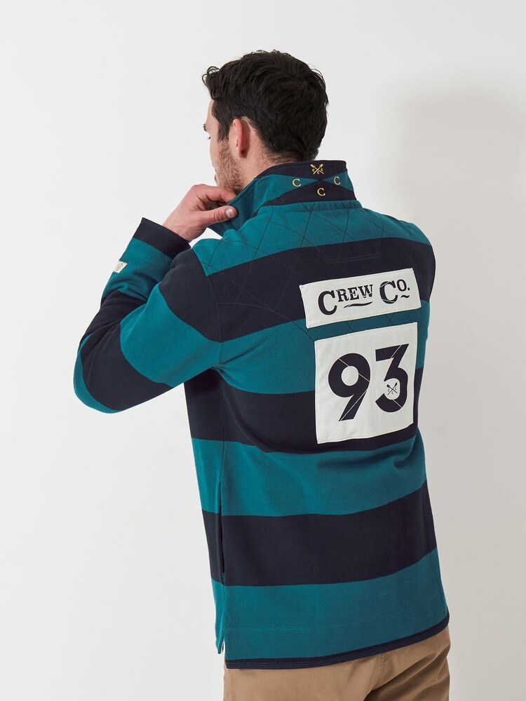 Crew Clothing Blue Padstow Pique Quarter Zip Sweatshirt - Image 2 of 5