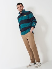 Crew Clothing Blue Padstow Pique Quarter Zip Sweatshirt - Image 3 of 5
