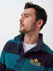 Crew Clothing Blue Padstow Pique Quarter Zip Sweatshirt - Image 4 of 5