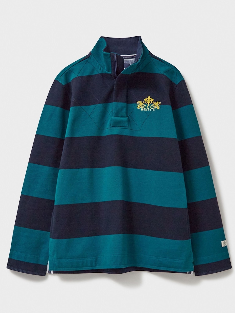 Crew Clothing Blue Padstow Pique Quarter Zip Sweatshirt - Image 5 of 5