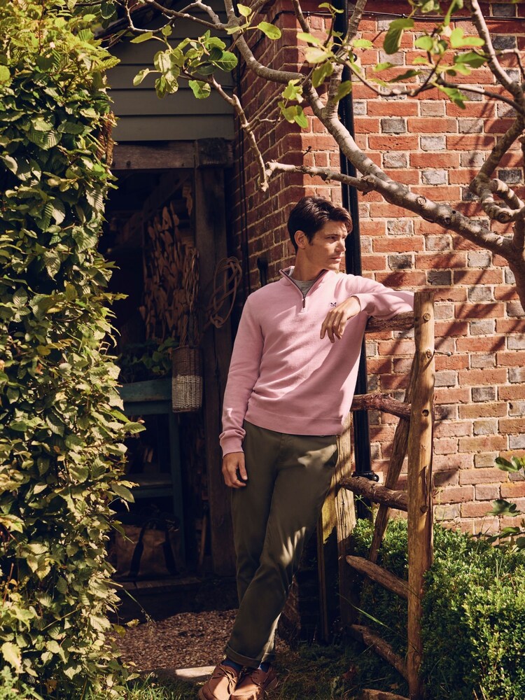 Crew Clothing Pink Quarter Zip Knitted 100% Cotton Jumper - Image 2 of 5 Crew Clothing Pink Quarter Zip Knitted 100% Cotton Jumper - Image 2 of 5