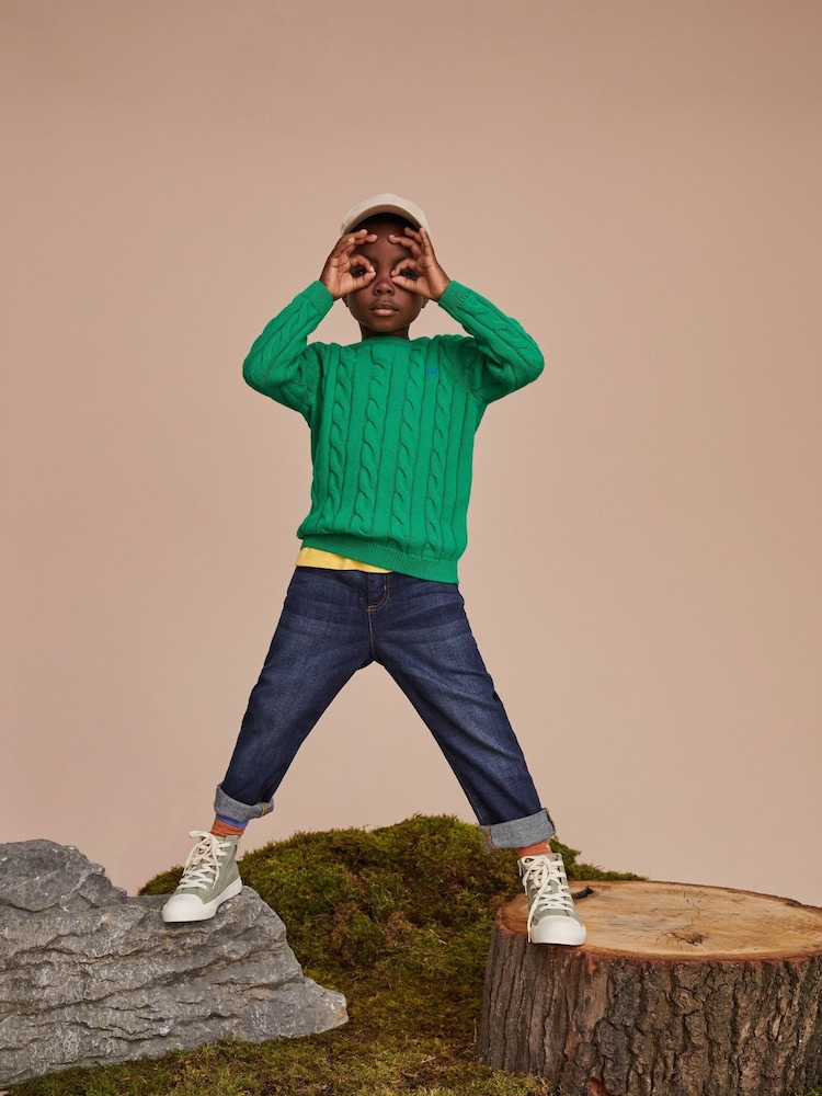 Crew Clothing Green Cable Knit 100% Cotton Jumper - Image 1 of 6