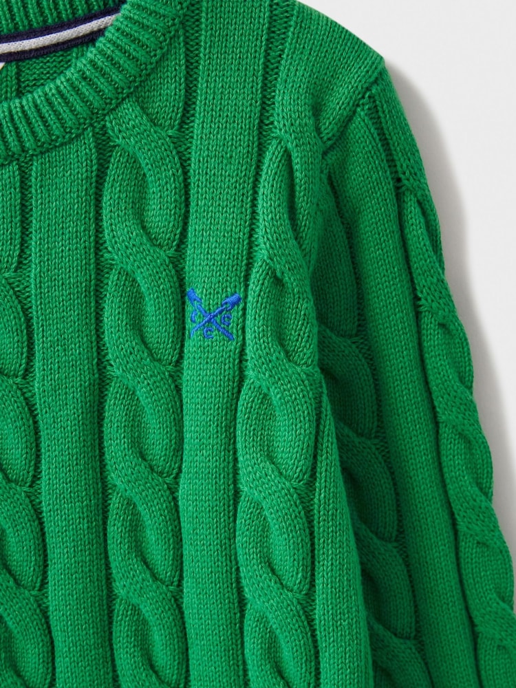 Crew Clothing Green Cable Knit 100% Cotton Jumper - Image 6 of 6
