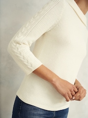 Hobbs Cream 100% Cotton Camilla Cable Jumper - Image 3 of 4