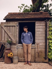 Crew Clothing Blue Union Crew Branded Contrast Collar Rugby 100% Cotton Shirt - Image 2 of 6