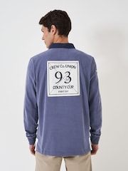 Crew Clothing Blue Union Crew Branded Contrast Collar Rugby 100% Cotton Shirt - Image 3 of 6