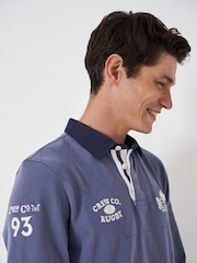 Crew Clothing Blue Union Crew Branded Contrast Collar Rugby 100% Cotton Shirt - Image 5 of 6
