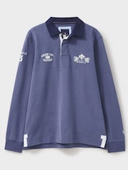 Crew Clothing Blue Union Crew Branded Contrast Collar Rugby 100% Cotton Shirt - Image 6 of 6