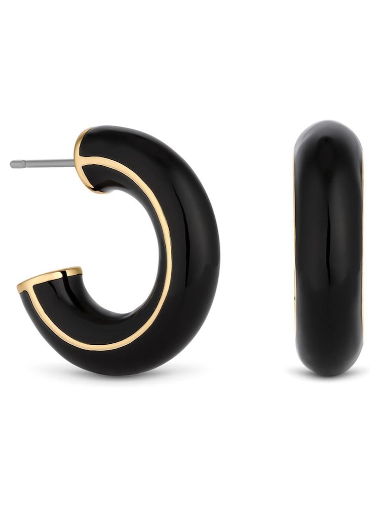 Jon Richard Gold Plated and Jet Hoop Earrings - Image 1 of 3