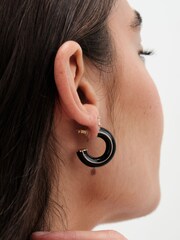 Jon Richard Gold Plated and Jet Hoop Earrings - Image 2 of 3