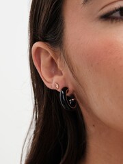 Jon Richard Gold Plated and Jet Hoop Earrings - Image 3 of 3