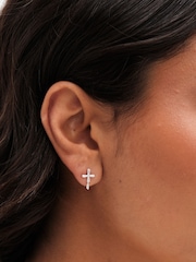 Simply Silver Silver Tone 925 Cubic Zirconia Fine Cross Sud Earrings - Image 3 of 3