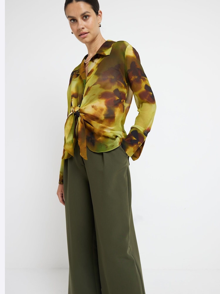 River Island Green Printed Wrap Front Shirt - Image 2 of 6 River Island Green Printed Wrap Front Shirt - Image 2 of 6