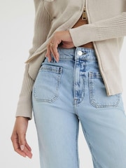 River Island Blue White High Waisted Pocket Front Wide Leg Jeans - Image 3 of 7