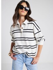 River Island White Stripe Rugby 100% Cotton Sweatshirt - Image 1 of 4