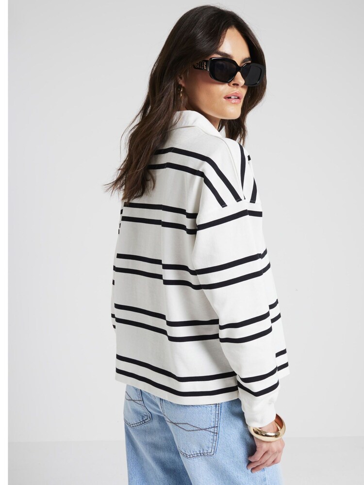 River Island White Stripe Rugby 100% Cotton Sweatshirt - Image 2 of 4 River Island White Stripe Rugby 100% Cotton Sweatshirt - Image 2 of 4