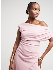 River Island Pink Drape Asym Wrap Midi Dress - Image 2 of 4