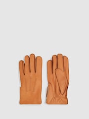 Reiss Tan Iowa Leather Zip-Side Gloves - Image 1 of 3