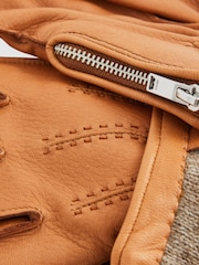Reiss Tan Iowa Leather Zip-Side Gloves - Image 3 of 3