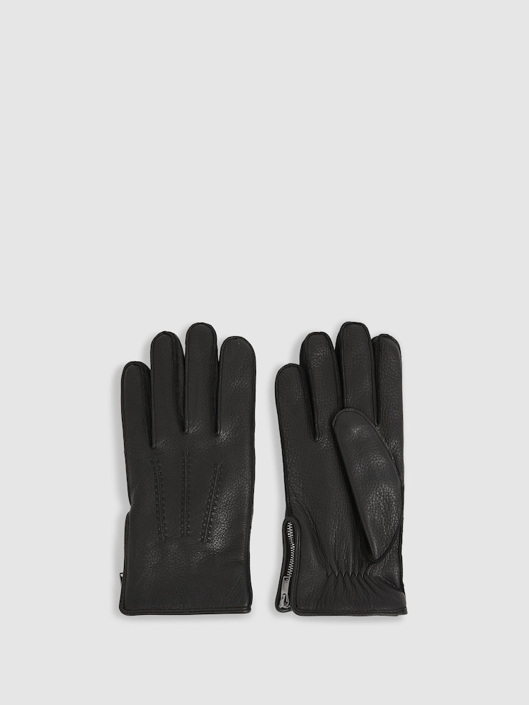Negro - Guantes de cuero con cremallera lateral Iowa de Reiss - Imagen 1 de 3