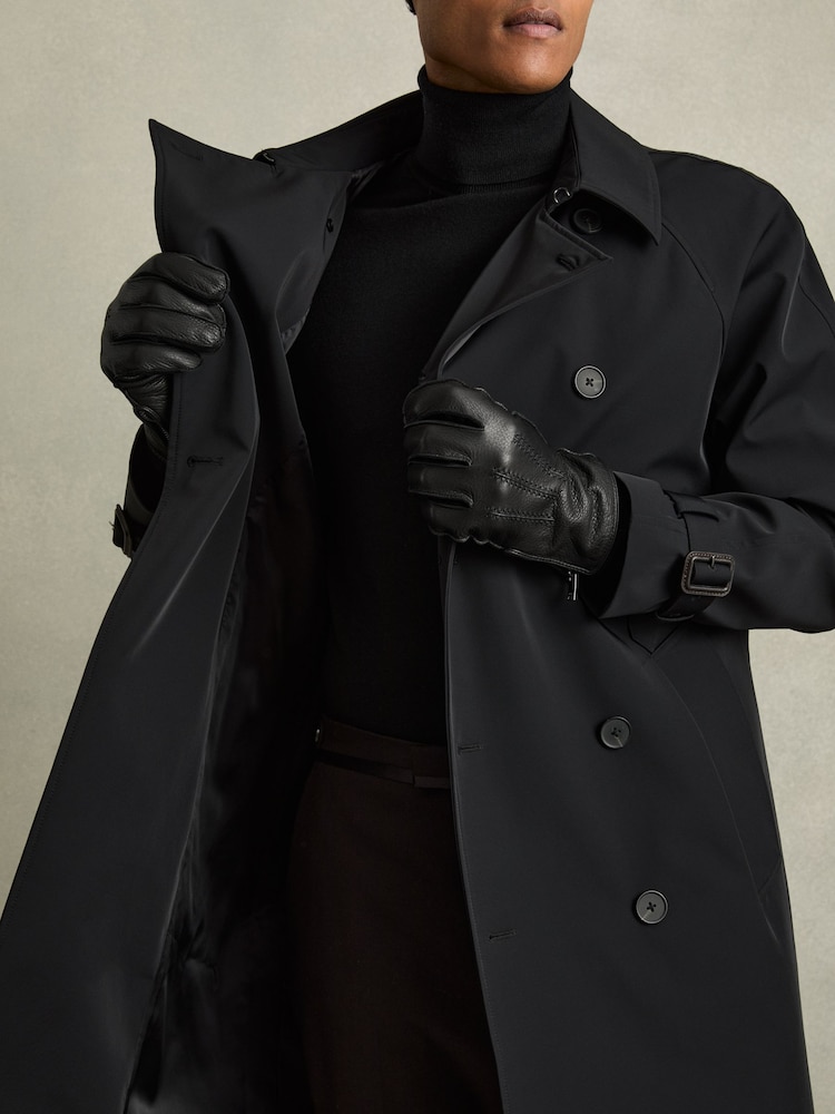 Negro - Guantes de cuero con cremallera lateral Iowa de Reiss - Imagen 2 de 3