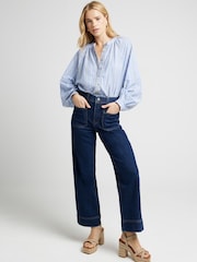 River Island – Cropped-Jeans mit mittelhohem Bund und weitem Bein - Bild 1 von 4