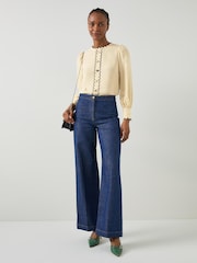 LK Bennett Cream Jemima Birch Blouse With Scallop Edge Detail - Image 1 of 1