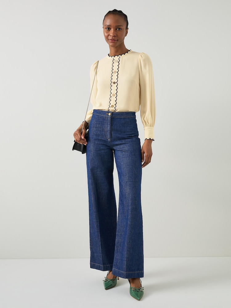 LK Bennett Cream Jemima Birch Blouse With Scallop Edge Detail - Image 1 of 1