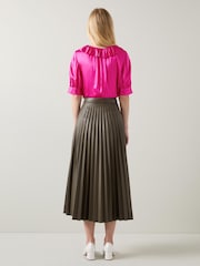 LK Bennett Pink Magenta Coco Satin Blouse With Frill Neck - Image 2 of 4