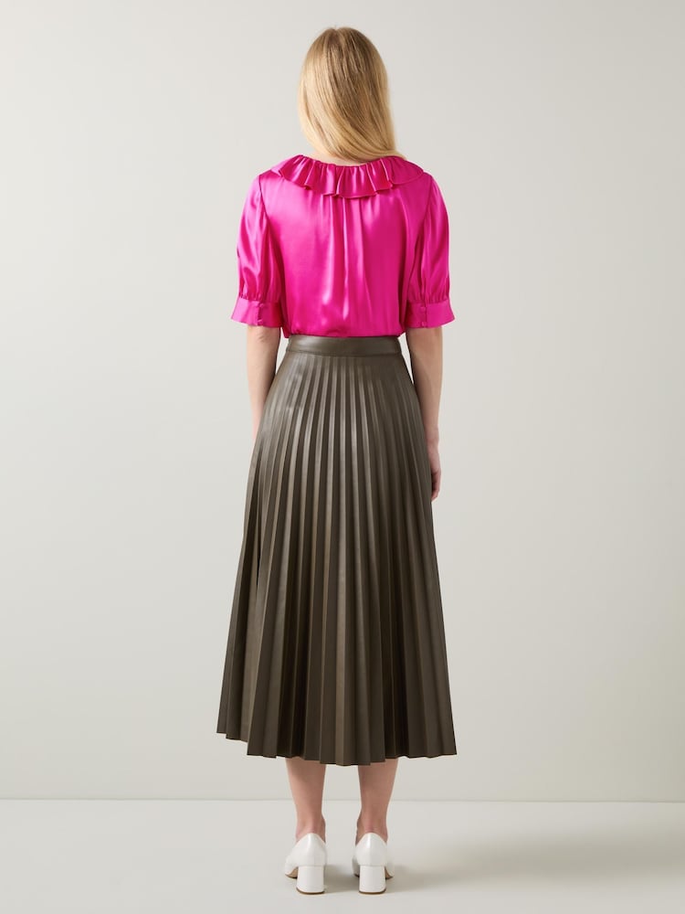 LK Bennett Pink Magenta Coco Satin Blouse With Frill Neck - Image 2 of 4