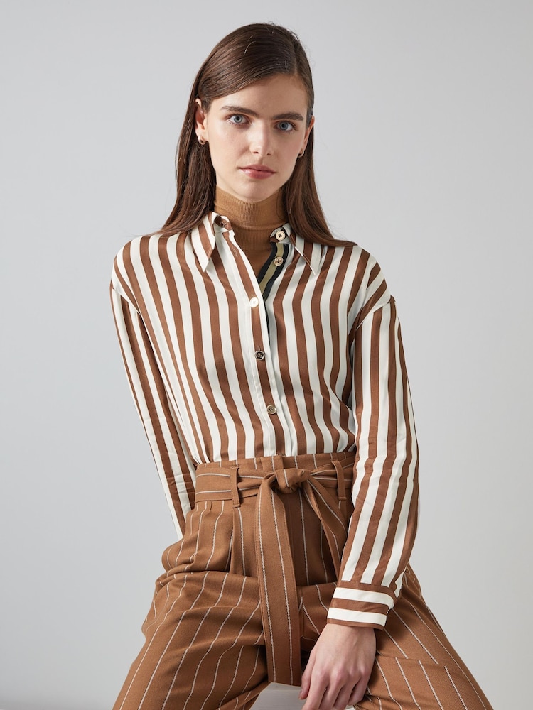 LK Bennett Brown Blythe Birch Candy Stripe Shirt - Image 1 of 5