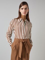 LK Bennett Brown Blythe Birch Candy Stripe Shirt - Image 3 of 5